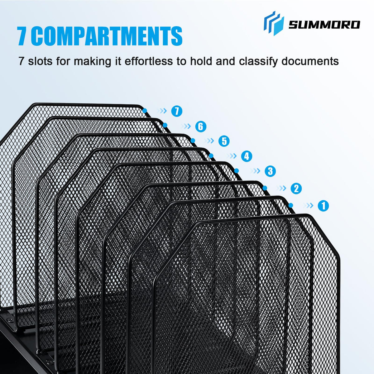 SUMMORO Inclined File Organizer for Desk, 7-Section Vertical File Holder