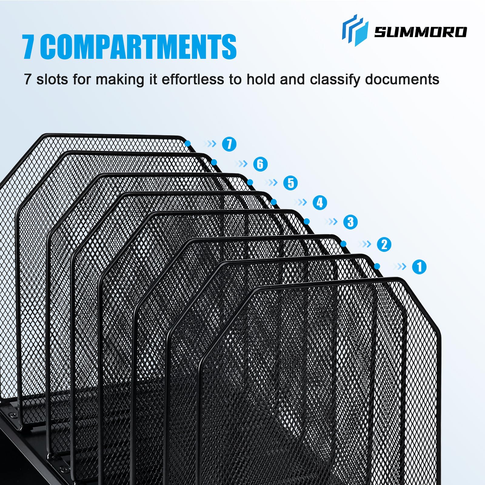 SUMMORO Inclined File Organizer for Desk, 7-Section Vertical File Holder