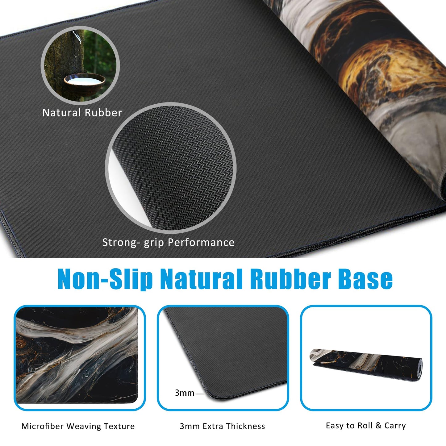 EOBKLAX Golden Black Marble Large Gaming Mouse Pad,Waterproof Desk Mat for Desktop,Non-Slip Rubber