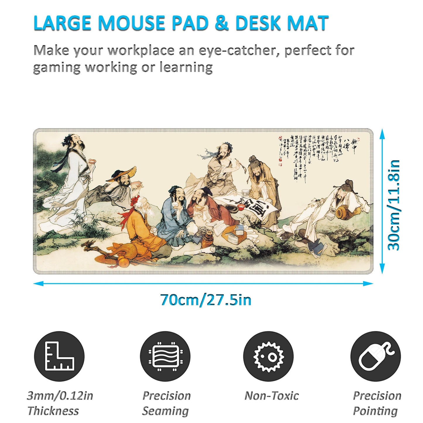 LL-COEUR XXL Landscape Gaming Mouse Pad Computer Keyboard Mat Office Desk Pad (Eight Immortals