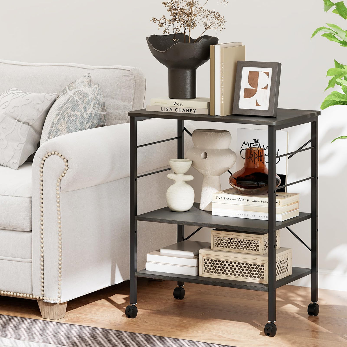 GIANTEX Kitchen Bakers Rack 3-Tier Microwave Cart on Wheels, Industrial Utility Bar Cart with 10