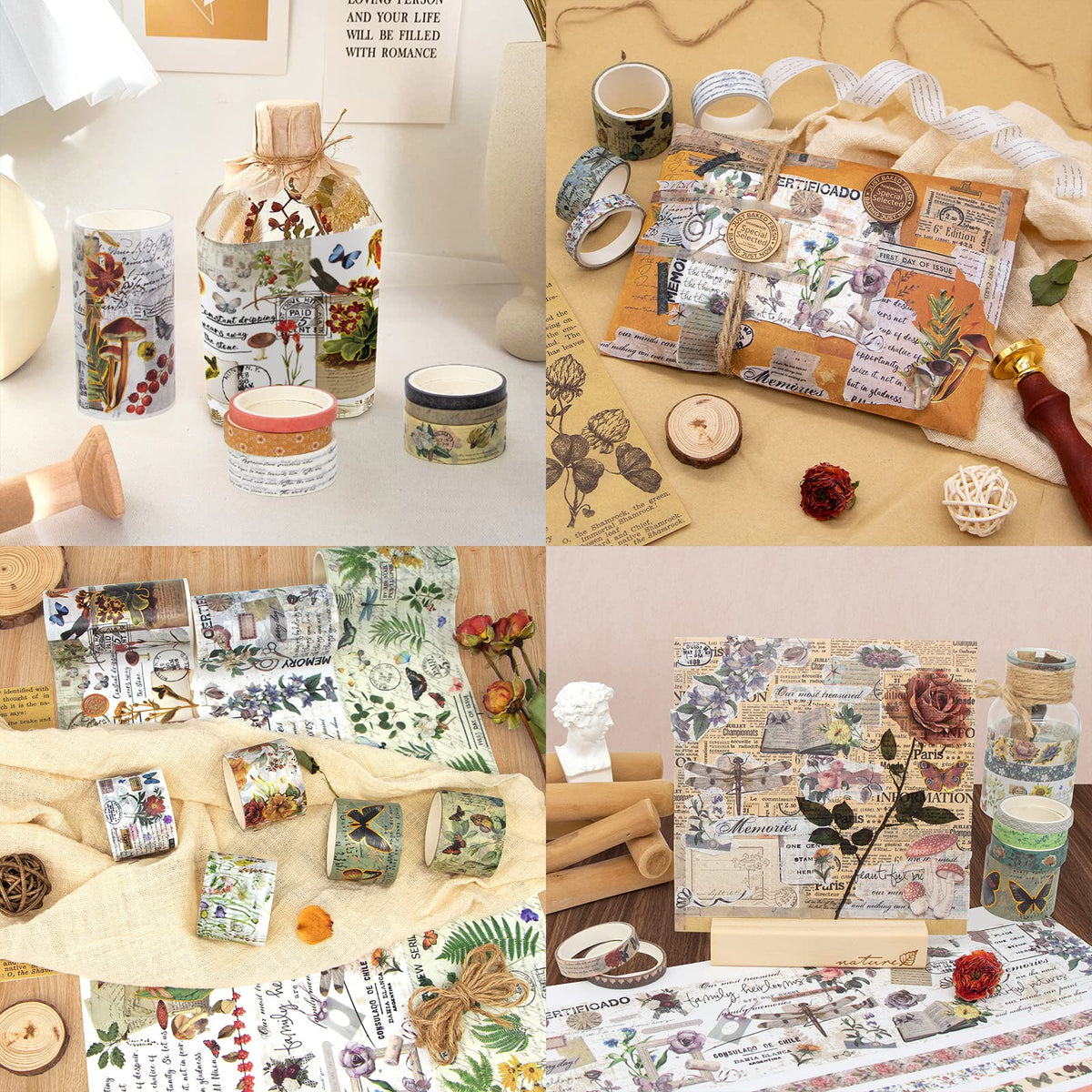 37 Rolls Vintage Washi Tape Set - Decorative Tape Floral Butterfly Mushroom Botanical,Adhesive Tape