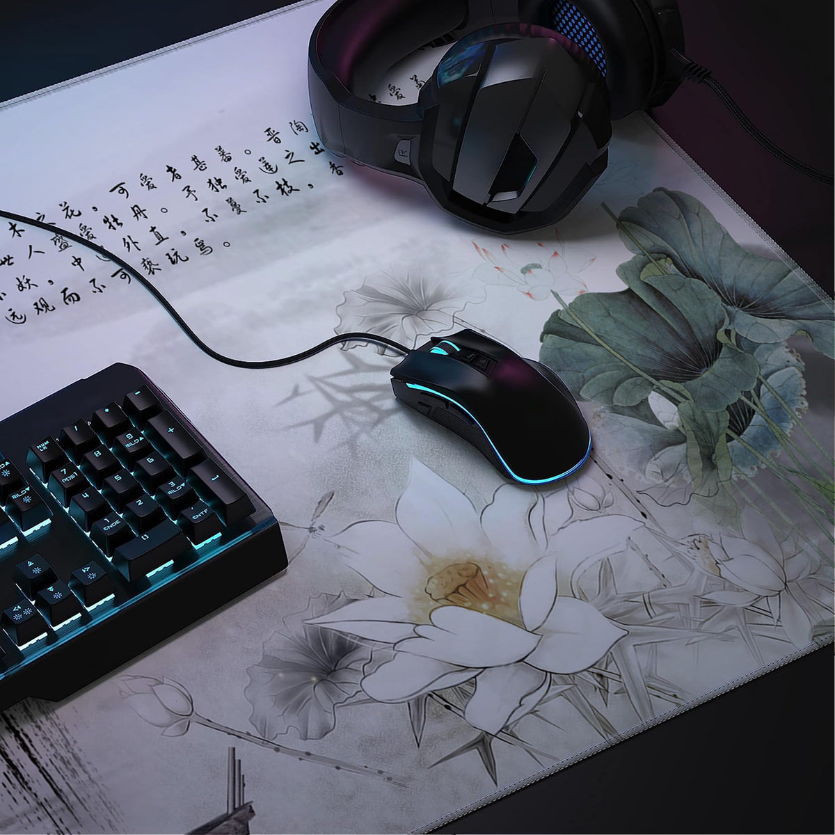 LL-COEUR XXL Landscape Gaming Mouse Pad Computer Keyboard Mat Office Desk Pad (Lotus 2, 39.3" x