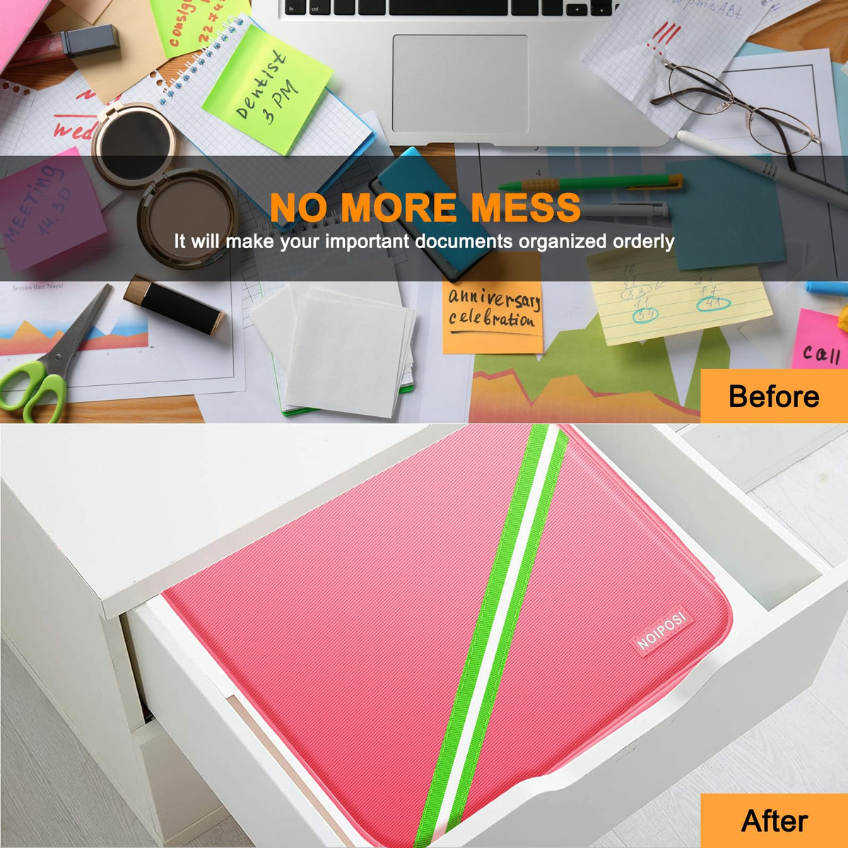Noiposi 5200℉ Fireproof Document Box with Lock 16.1"x11.4"x4.3"- 8 Layers