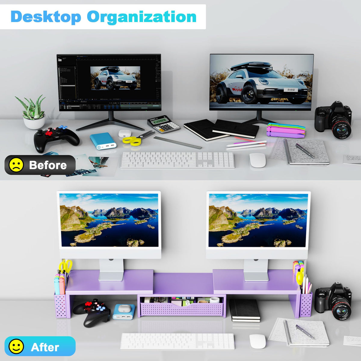 Spacrea Dual Monitor Stand Riser with Drawer and 2 Pen Holders