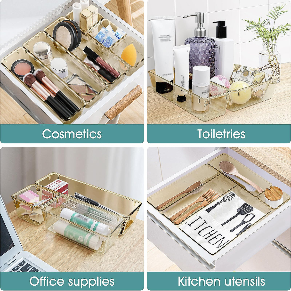 25 PCS Plastic Drawer Organizer Set, Makeup Organizers and Storage Bins