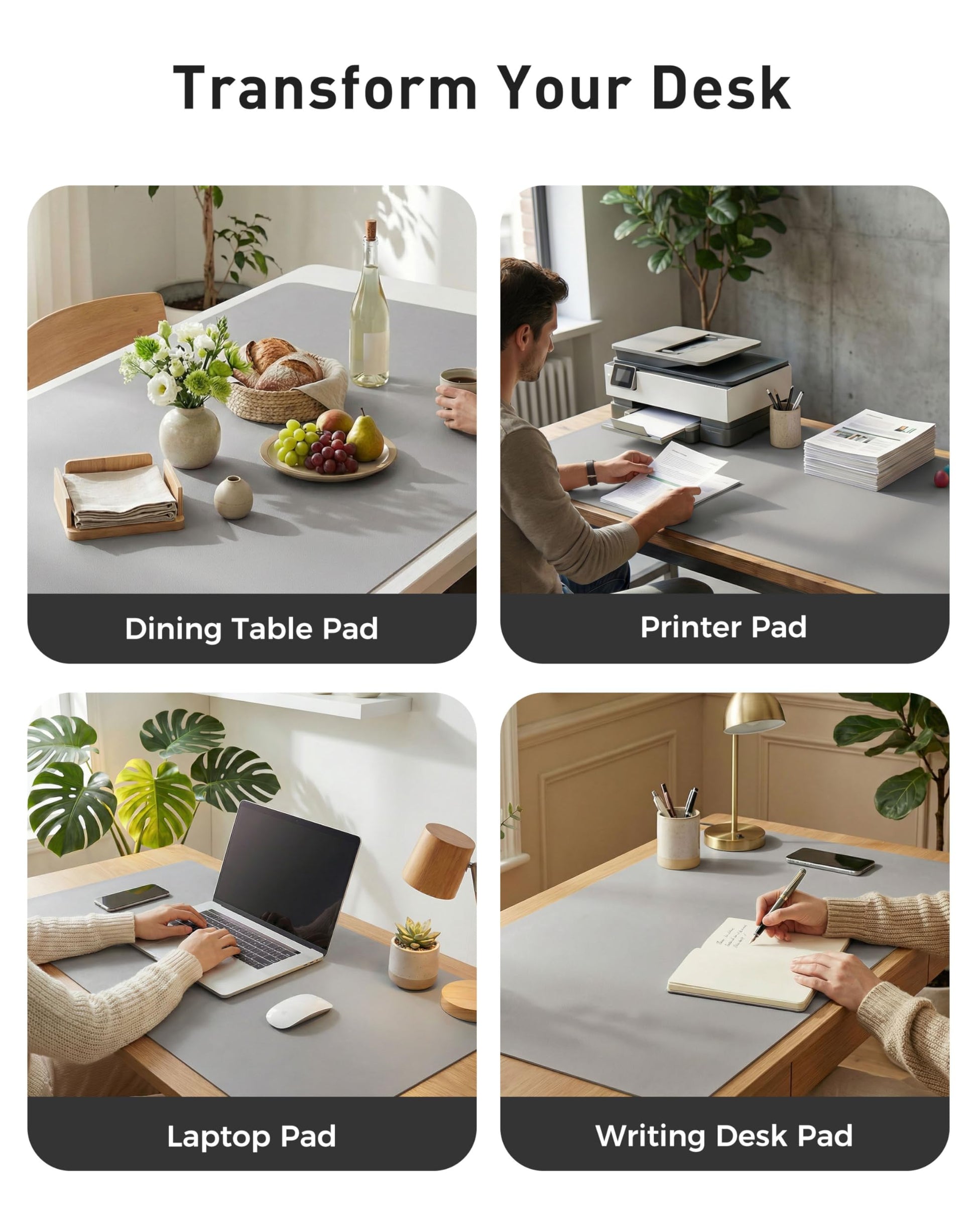 Aothia Faux Leather Desk Mat - Large Mouse Pad, Non-Slip PU Leather Blotter, Waterproof Writing