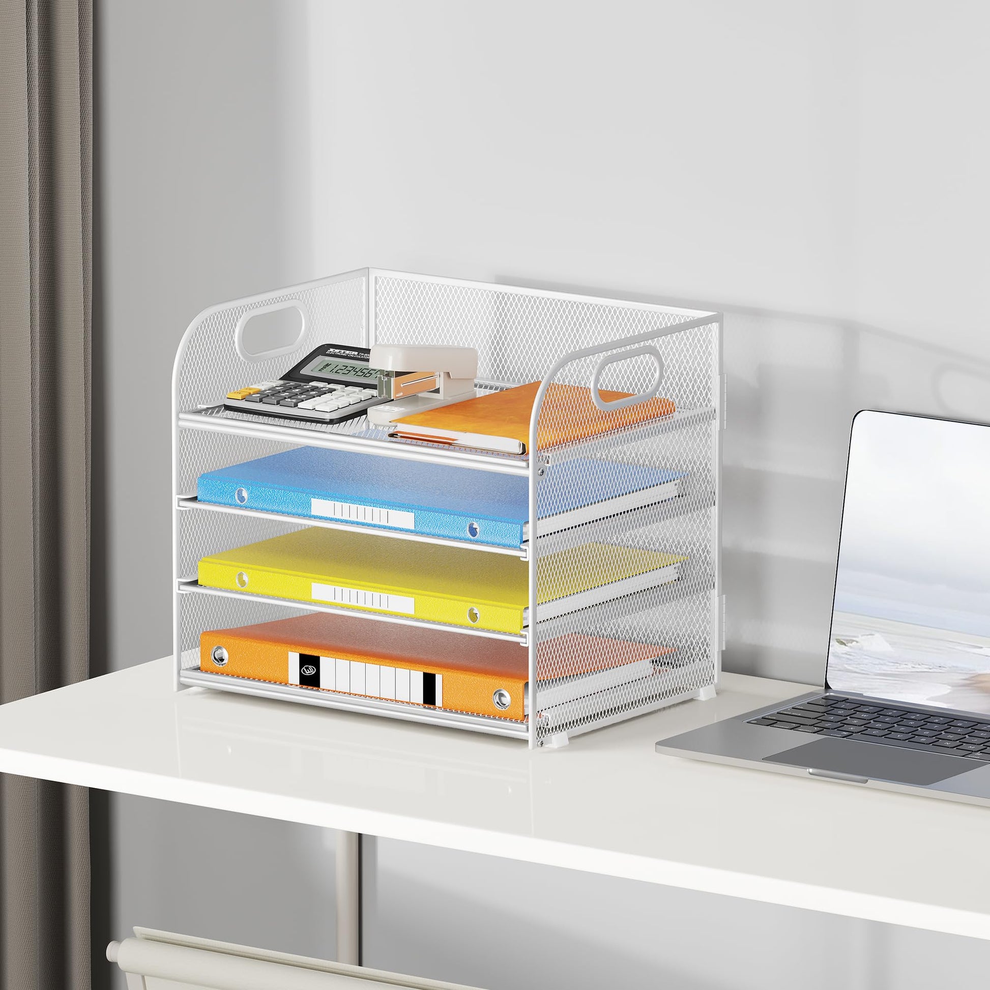 Lavatino Paper Organizer for Desk, 4-Tier Desk Organizer Tray, Mesh Desktop File Organizers with
