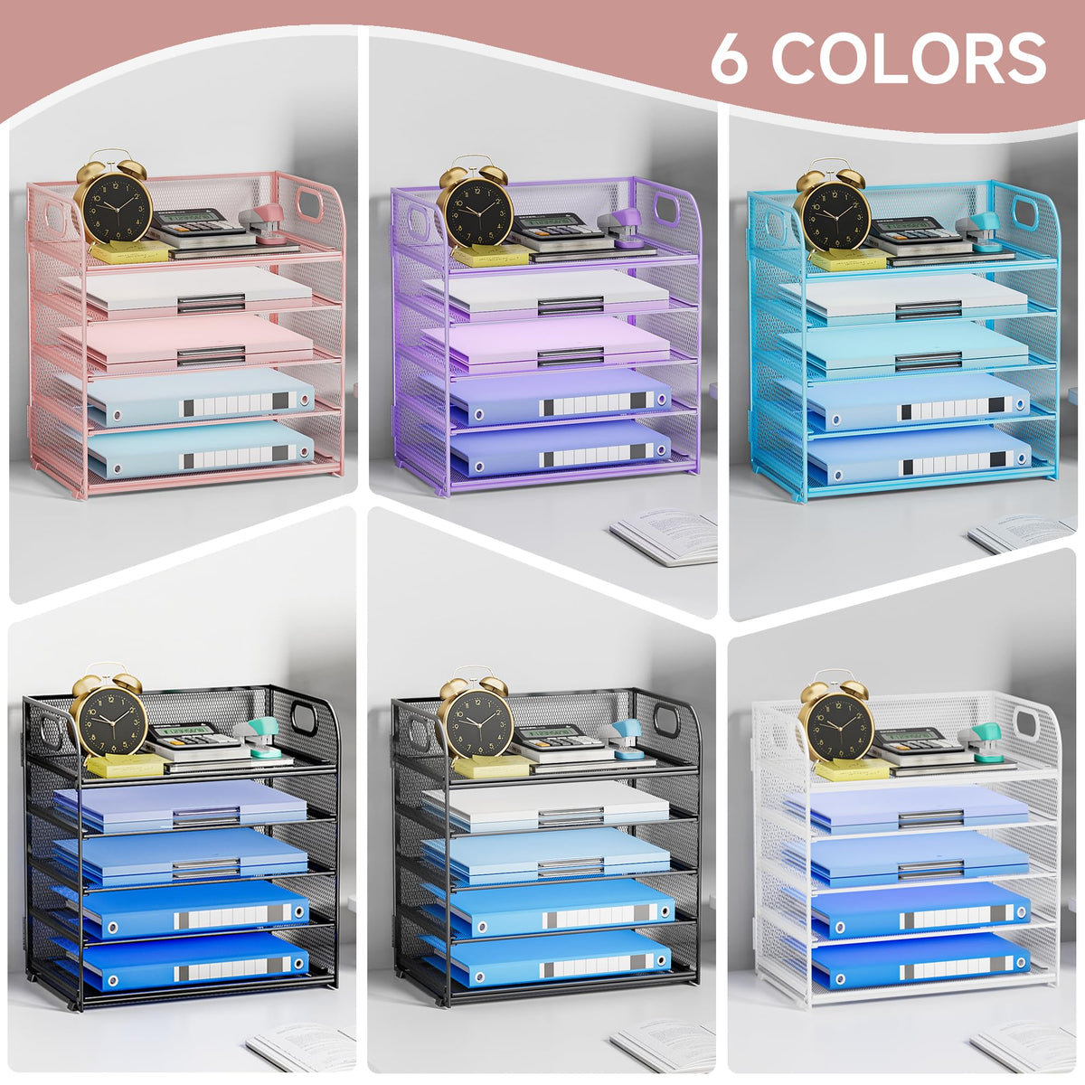 Kinkota 5-Tier Stackable Paper Organizer with Handle, Pink