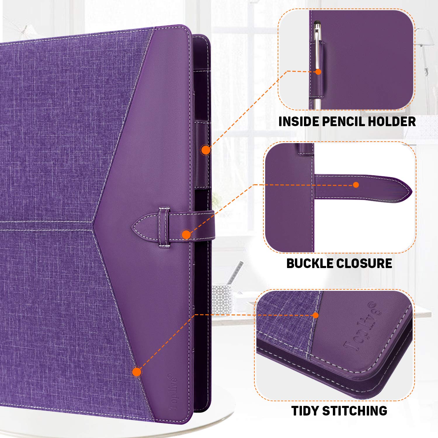 Toplive Padfolio 3 Ring Binder Organizer Business Portfolio Folder for Women, A4/ Letter Size PU