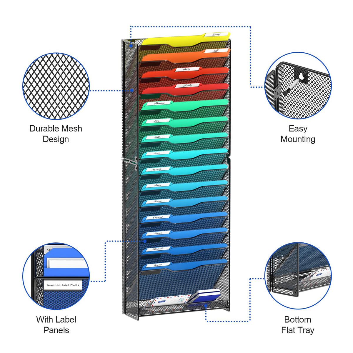 samstar 16 Tier Wall File Organizer Hanging Wall File Holder Wall Mount Paper Folder Organizer