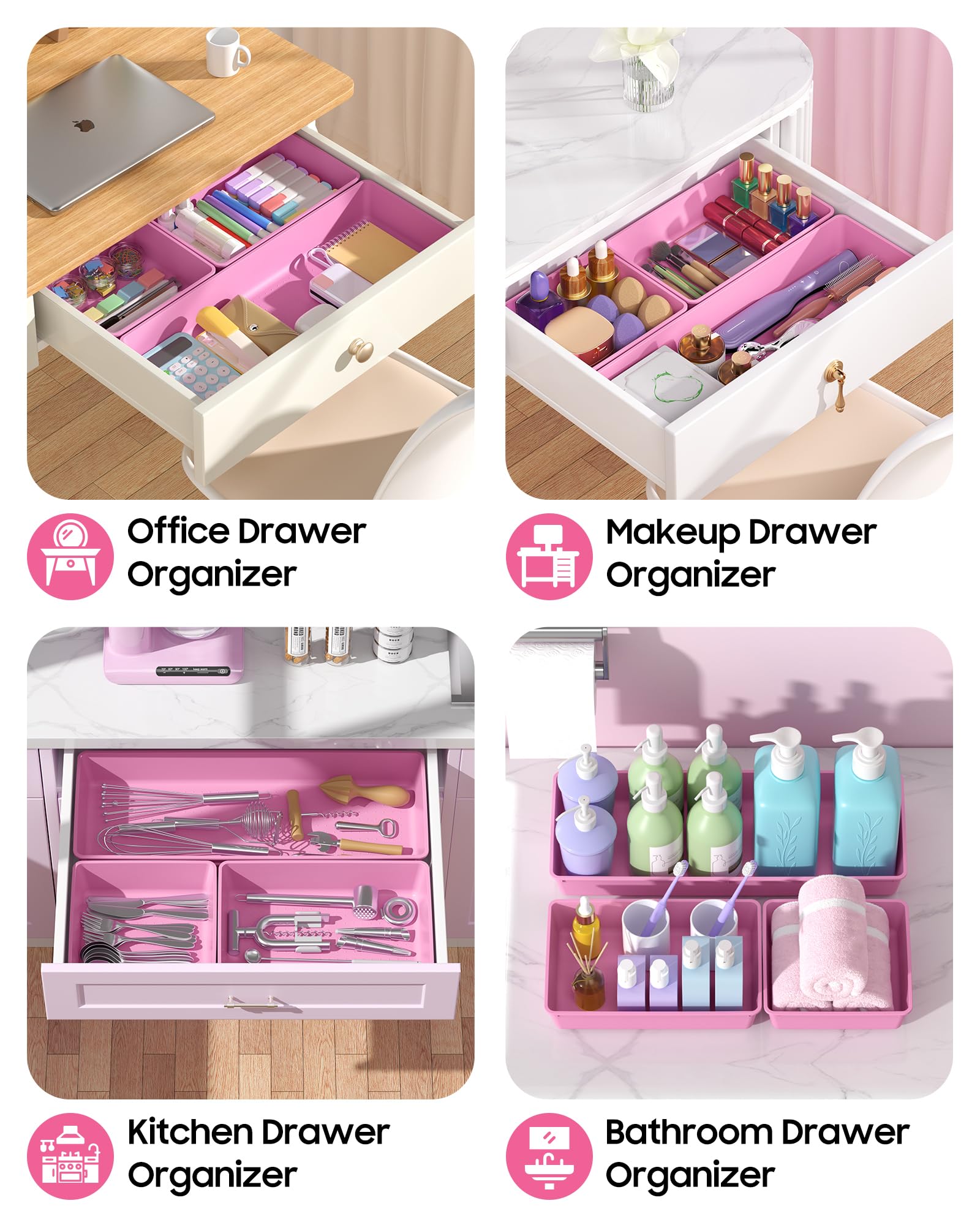 MLIKLU 10 Pack Large Size Plastic Drawer Organizers Set, 3 Sizes Desk Drawer Organizer Trays