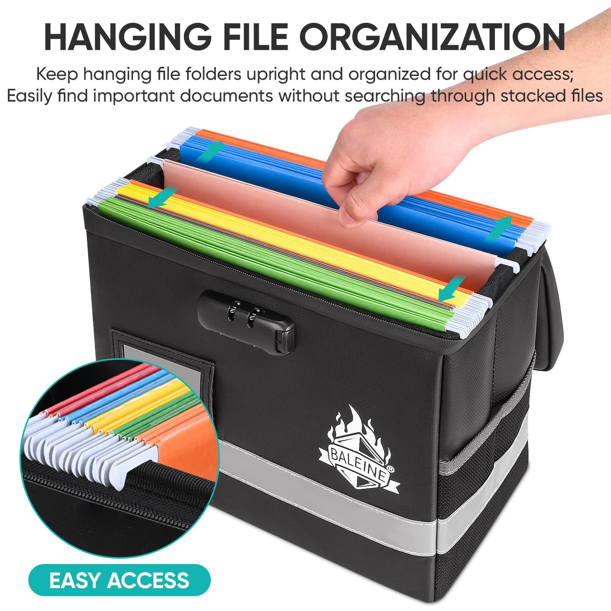 BALEINE Fireproof Document Box with Lock, Portable Fireproof Document Bag Waterproof Fire Proof