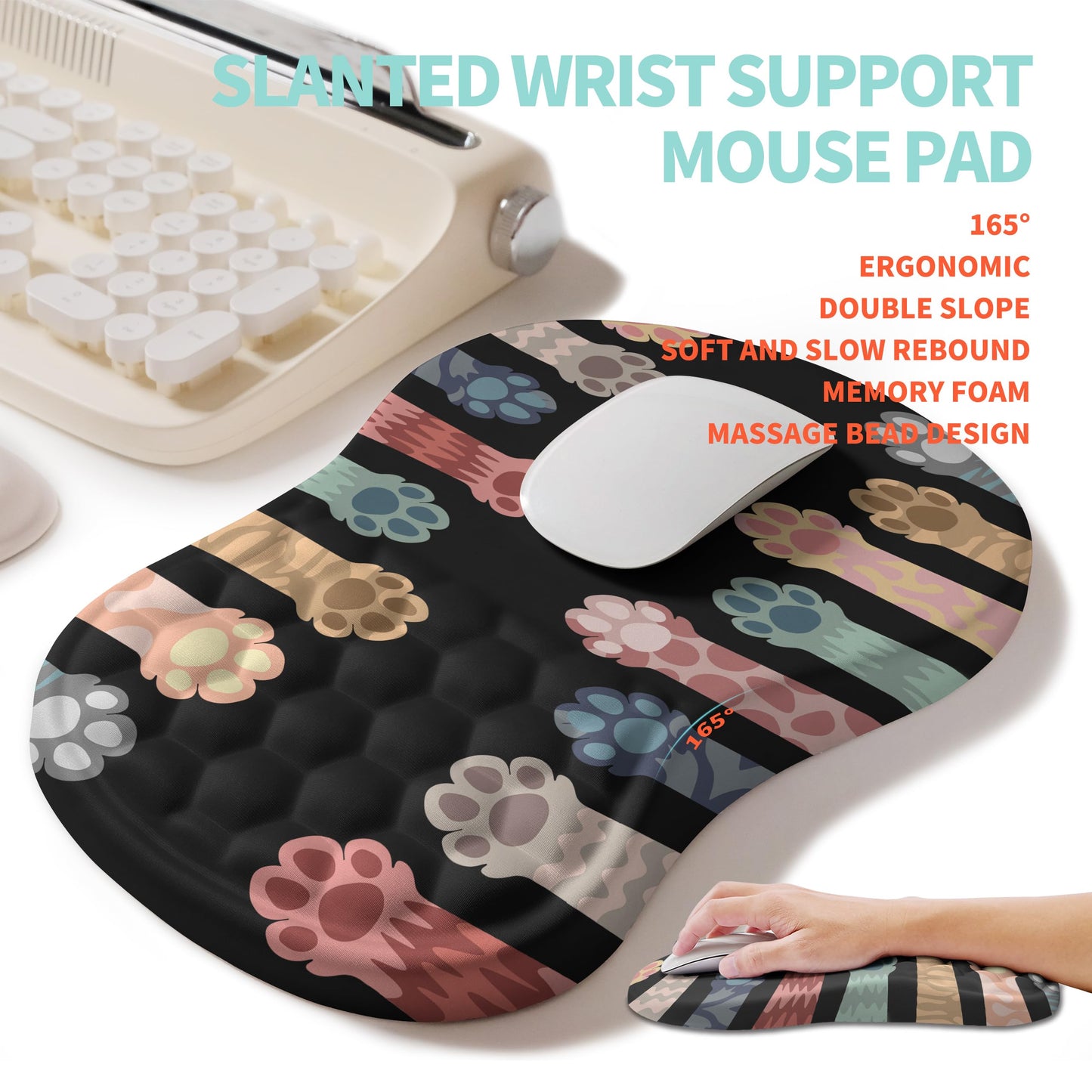 KUOSGM 2-in-1 Ergonomic Set, Wave Rise Keyboard Wrist Rest and Massage Bulge Slope Mouse Pad Wrist