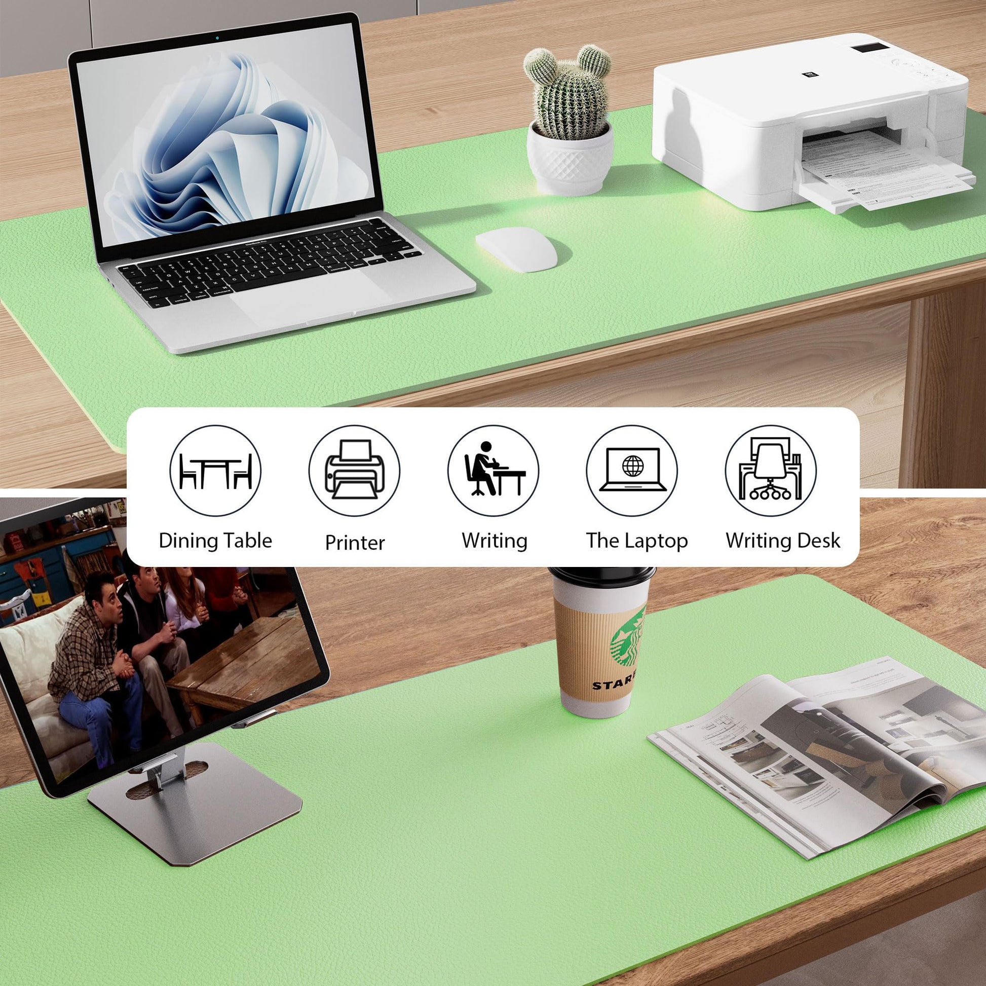 Aothia Faux Leather Desk Mat - Non-Slip PU Leather Desk Blotter, Waterproof Writing Surface, Large