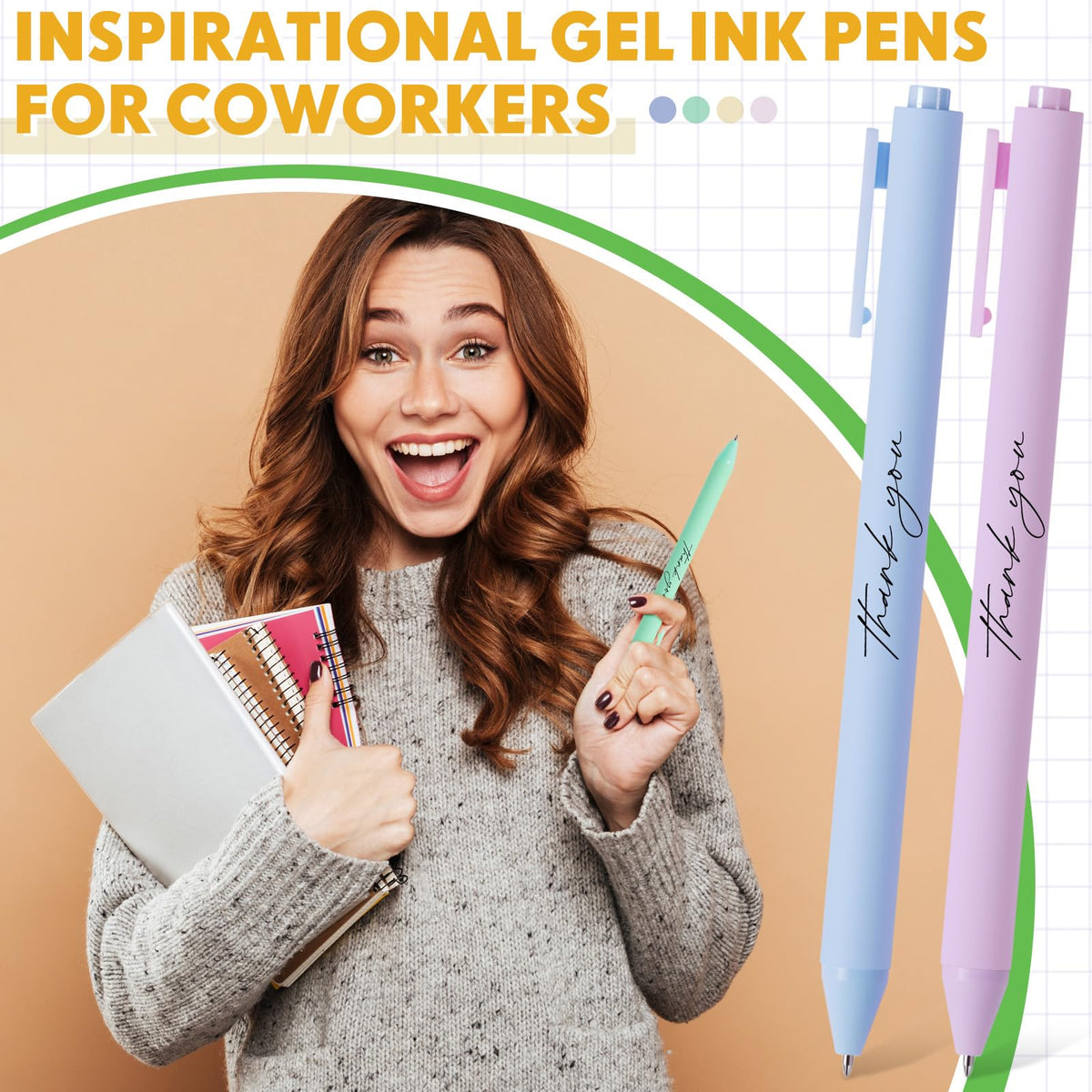 Crtiin 50 Pcs Inspirational Pens Bulk Macarons, Thank You