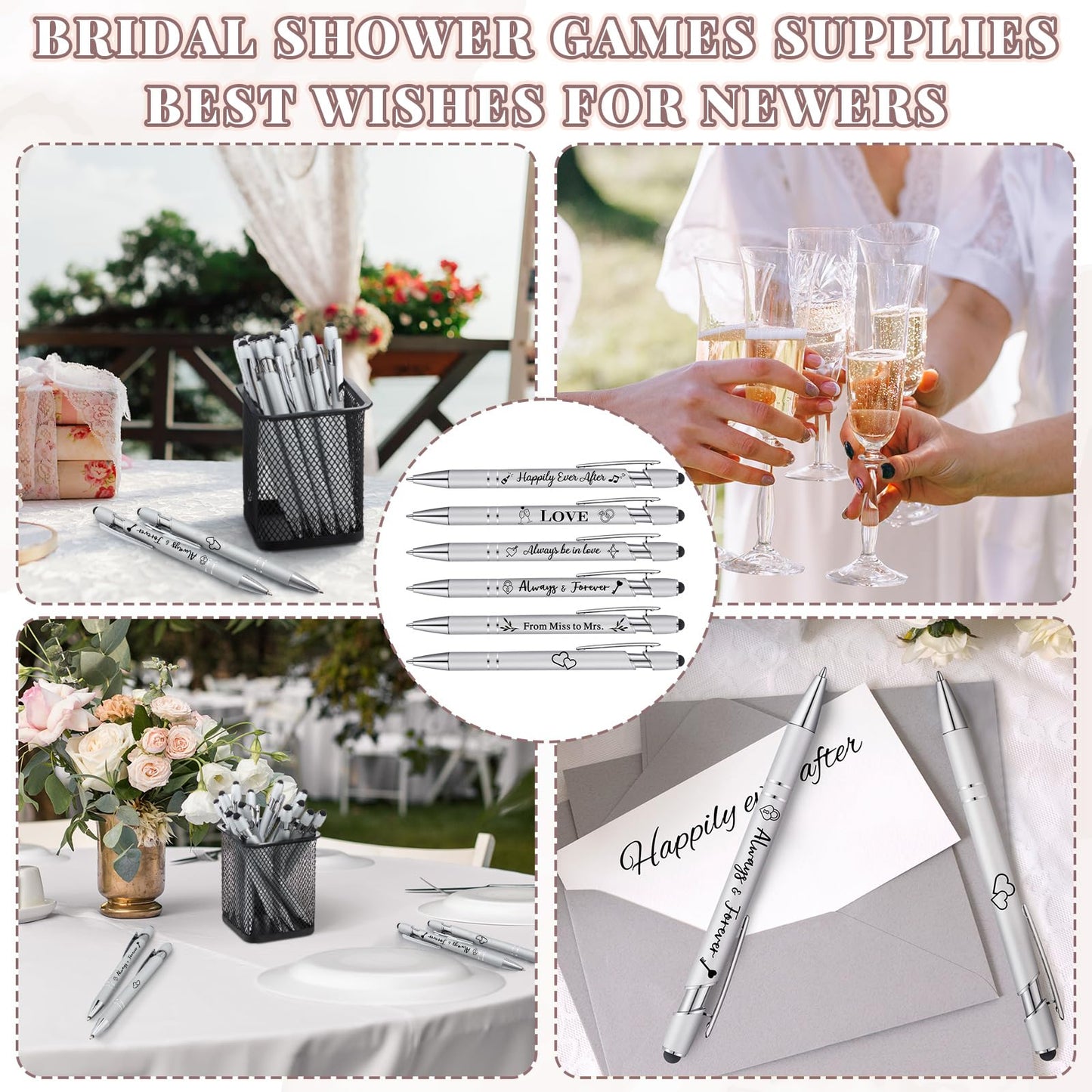 Kisston 36 Pcs Wedding Pen Bulk Bridal Shower Bachelorette Favor, Silvery