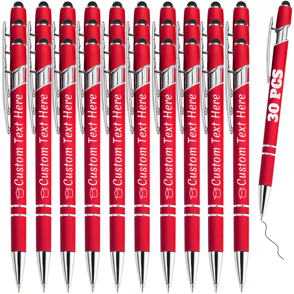 ABIsedrin Personalized Pens Bulk 30 with Name Custom Engraving Ballpoint Pens with Stylus Tip