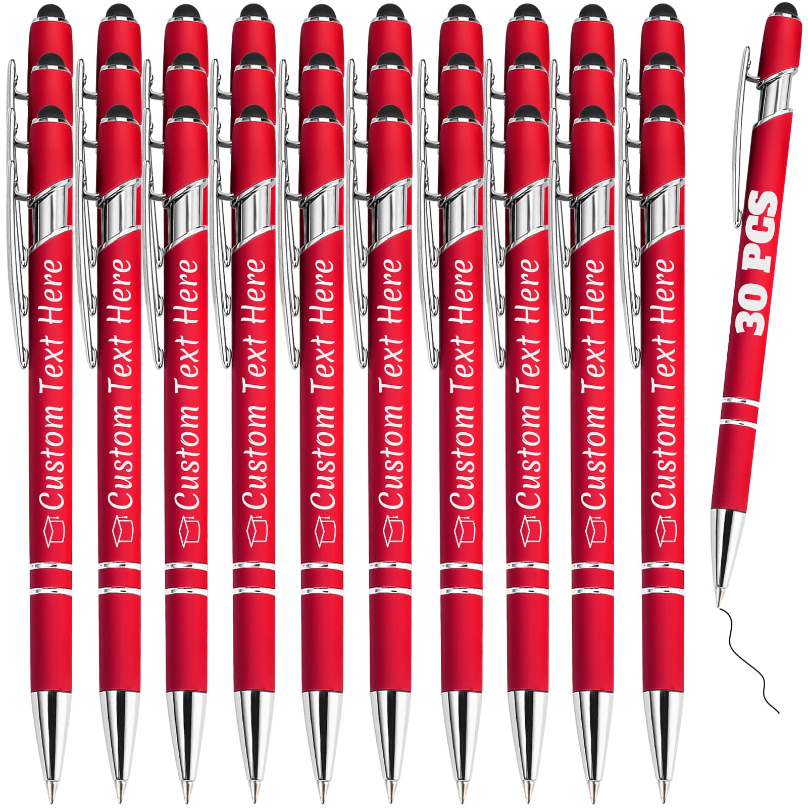 ABIsedrin Personalized Pens Bulk 30 with Name Custom Engraving Ballpoint Pens with Stylus Tip