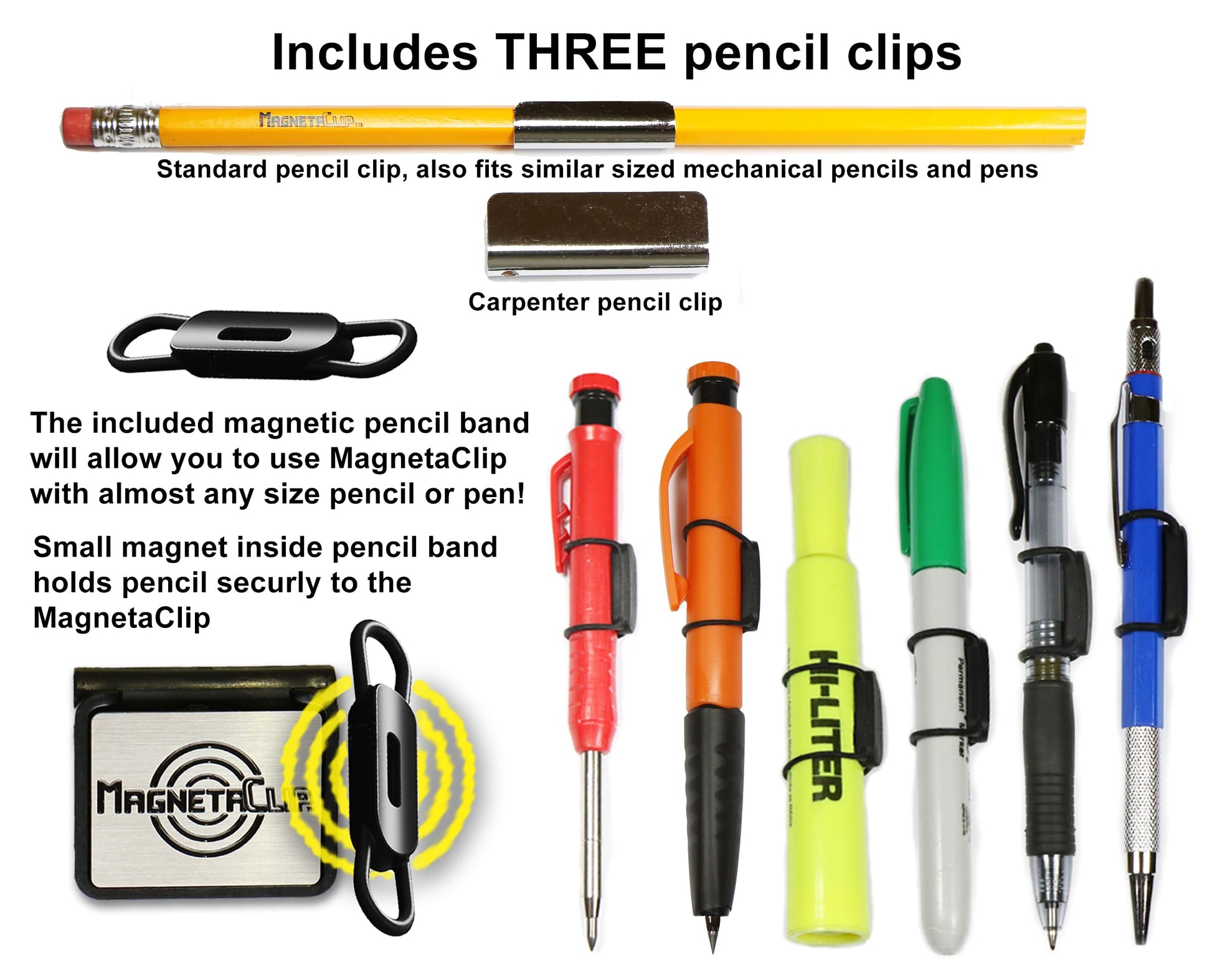 Magnetic Hat Clip Pencil Holder TWO PACK (2) With Strong Magnetic Clip For Standard Pencils and