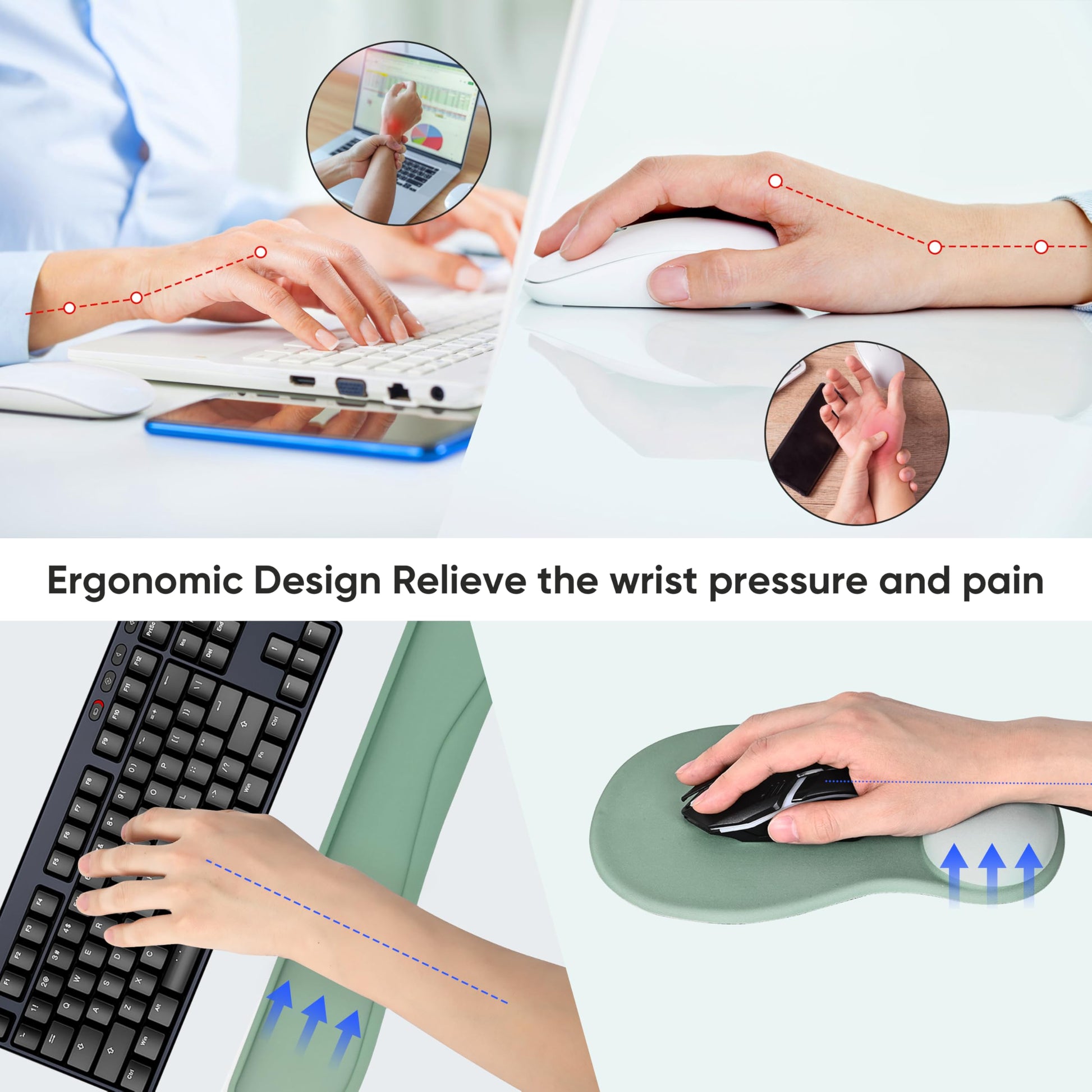 WINTOJO Wrist Rest Support for Mouse Pad Keyboard Set Circle Coaster Gaming Mouse Pad Ergonomic Gel