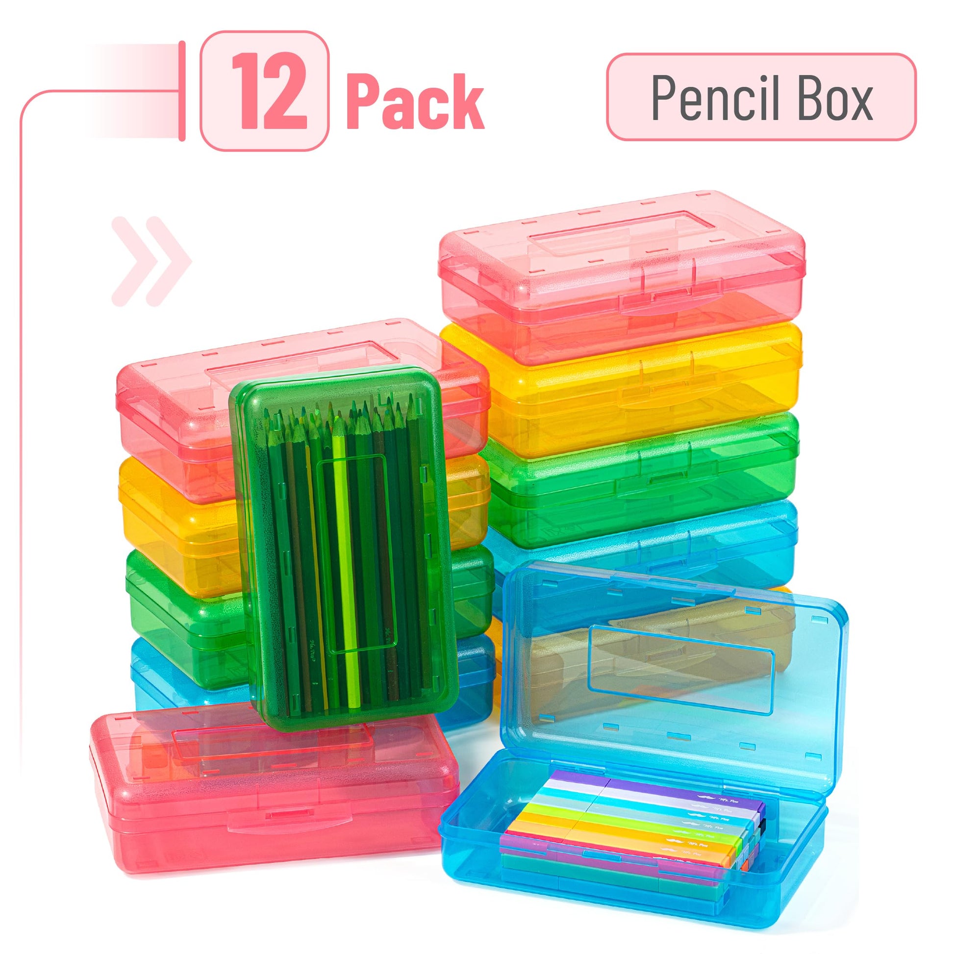 Mr. Pen- Plastic Pencil Case Box, 12 Pack