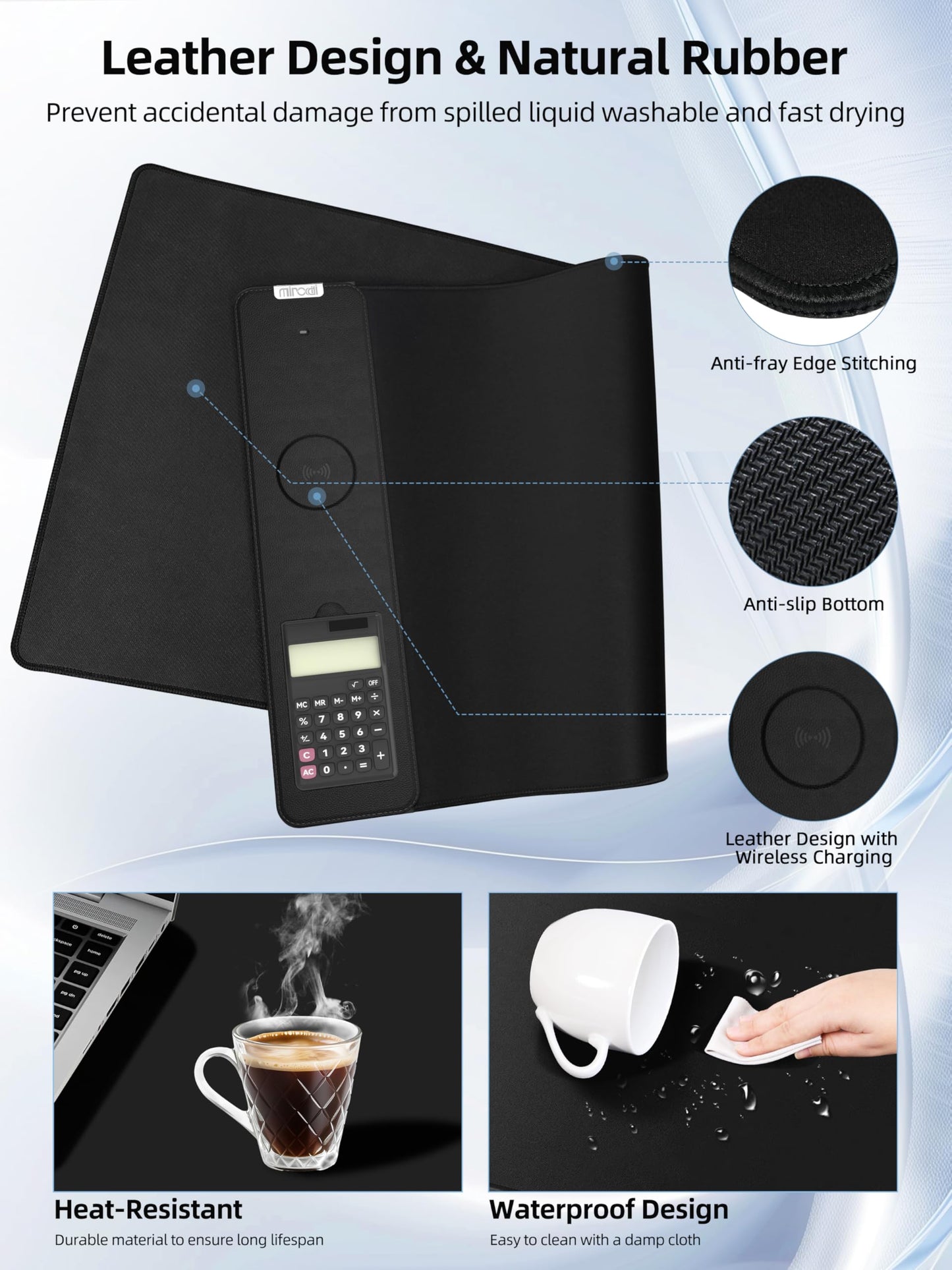 Mouse Pad 31.5x15.75 Inch with Calculator, 15W Magnetic Wireless Charging Desk Mat, XXL Desk Pad