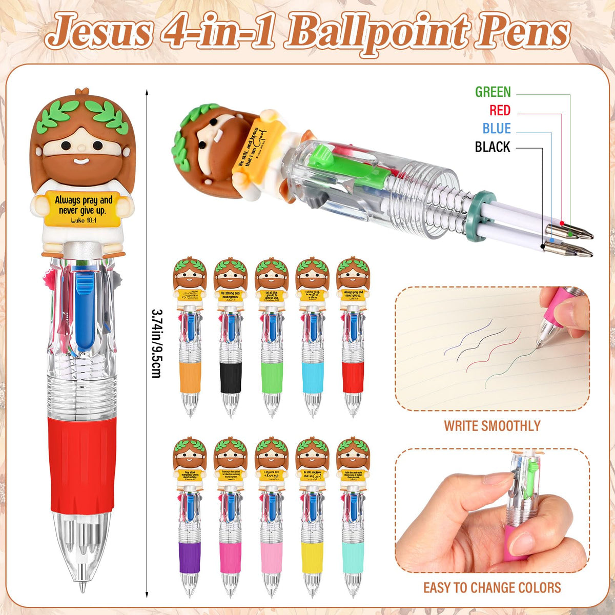 Sayglossy 30 Sets Little Jesus Pens Bulk, 4-in-1 Christian Pens with Cards