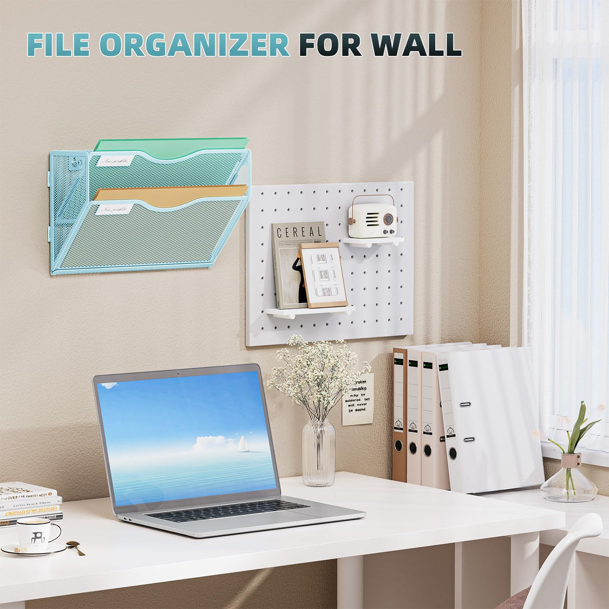 Marbrasse Wall File Holder 2-Tier Hanging Wall File Organizer, Mesh Mail Holder for Papers, Wall