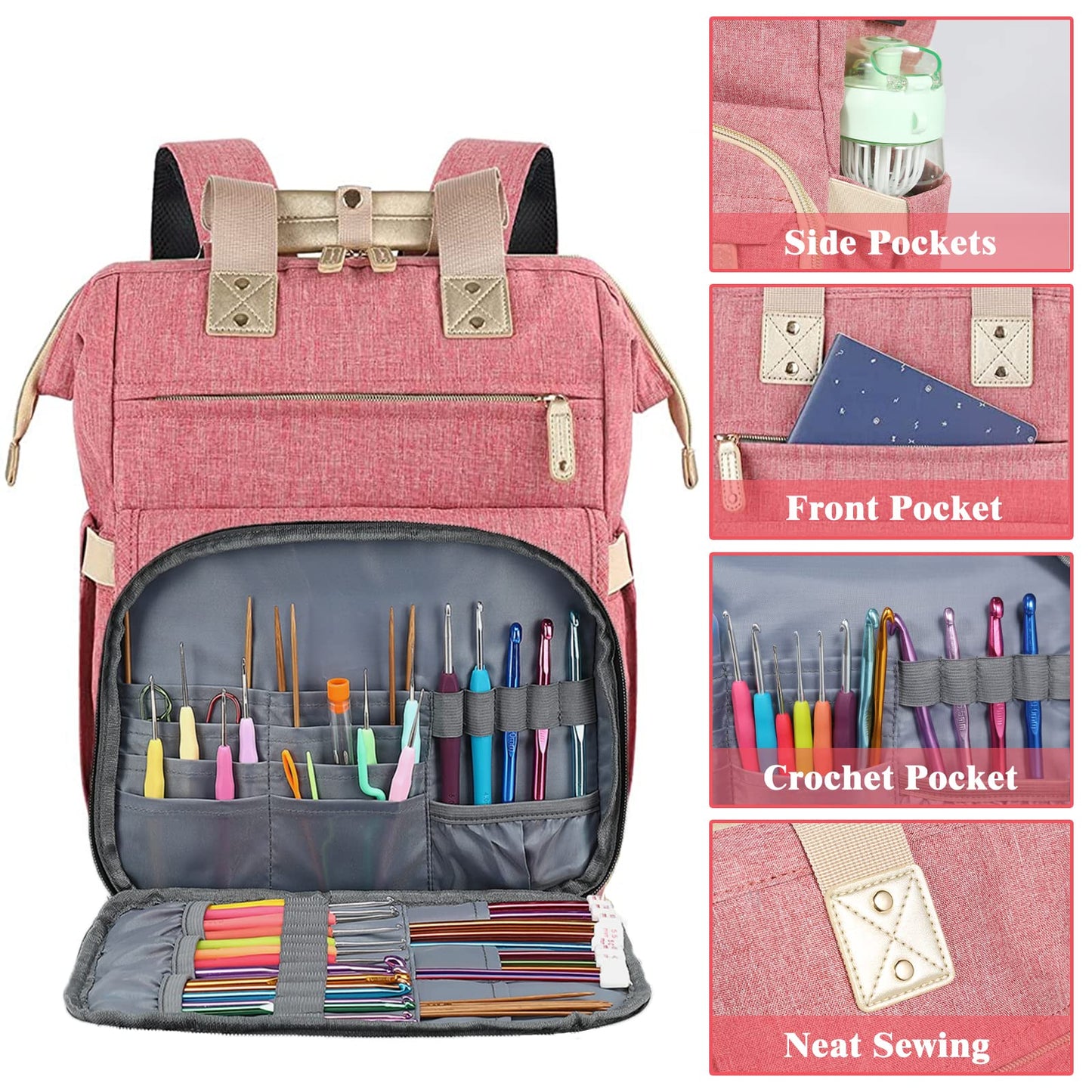 LTINVECK Crochet Backpack,Knitting Bag Backpack Yarn Storage Organizer Travel Bag,Yarn Storage Tote