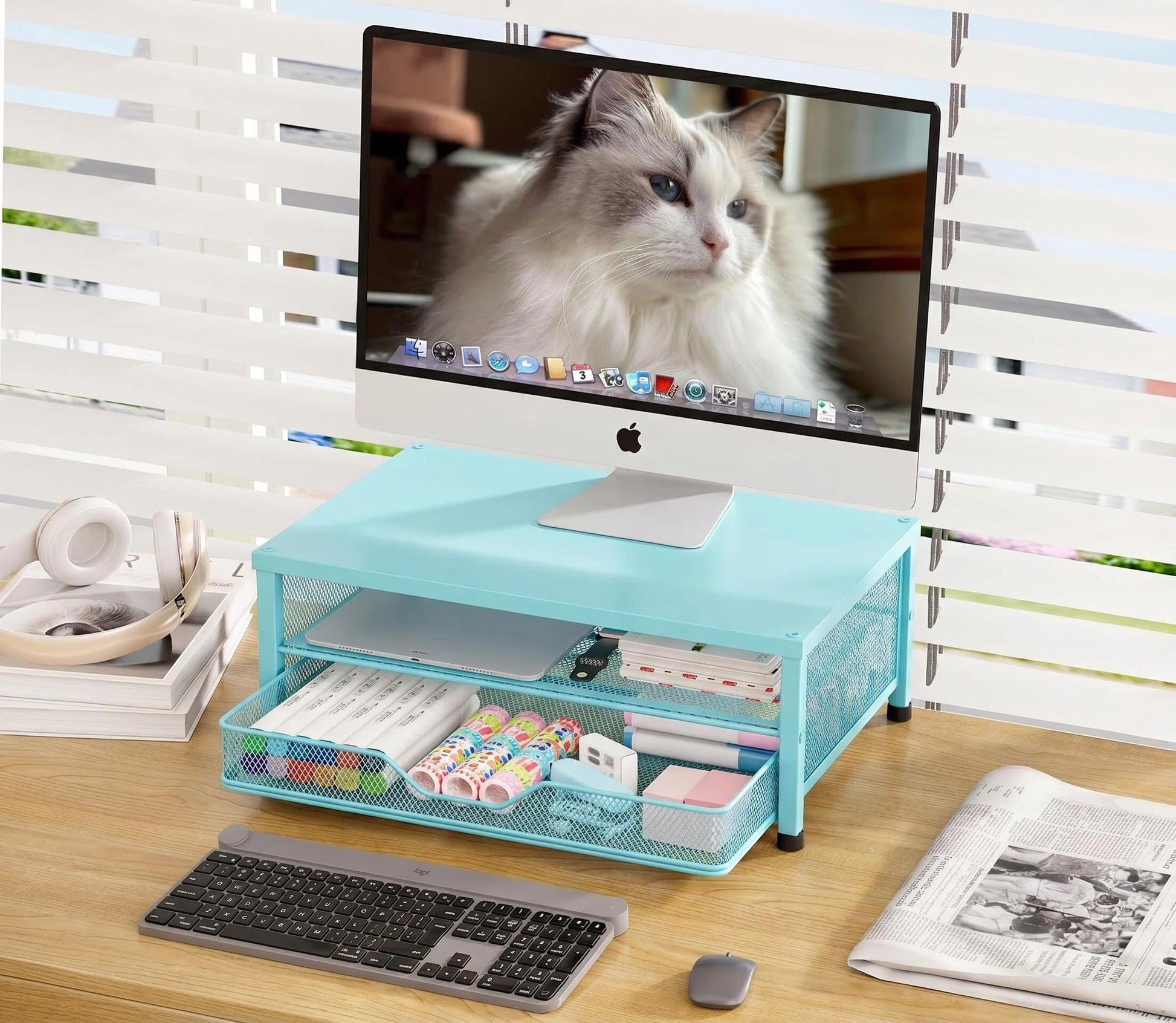 OPNICE Computer Monitor Stand Riser, Desk Organizer with Drawer, Printer & Laptop Stand, Office