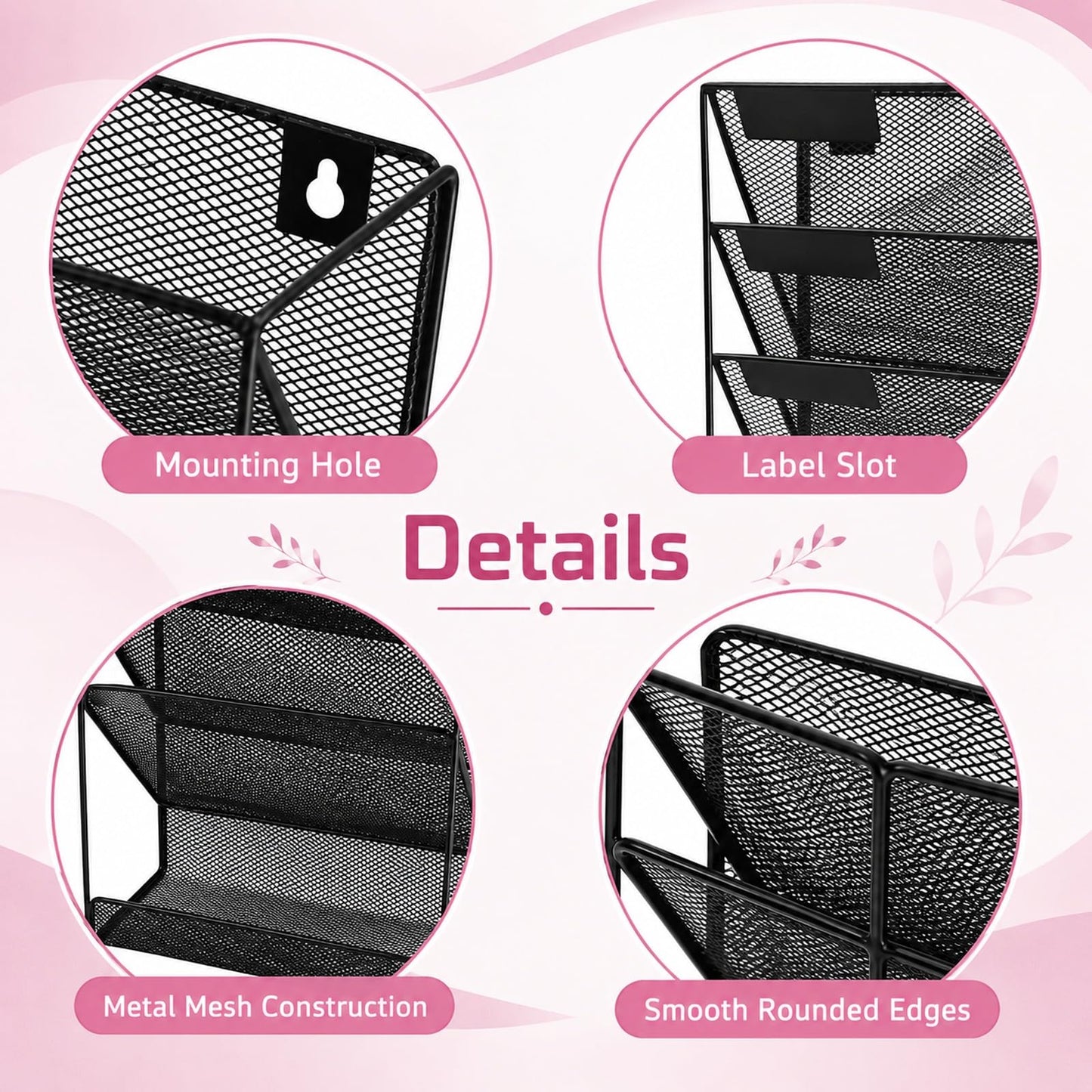 ideallife Mesh Wall File Holder Organizer with Bottom Flat Tray (4 Tier)
