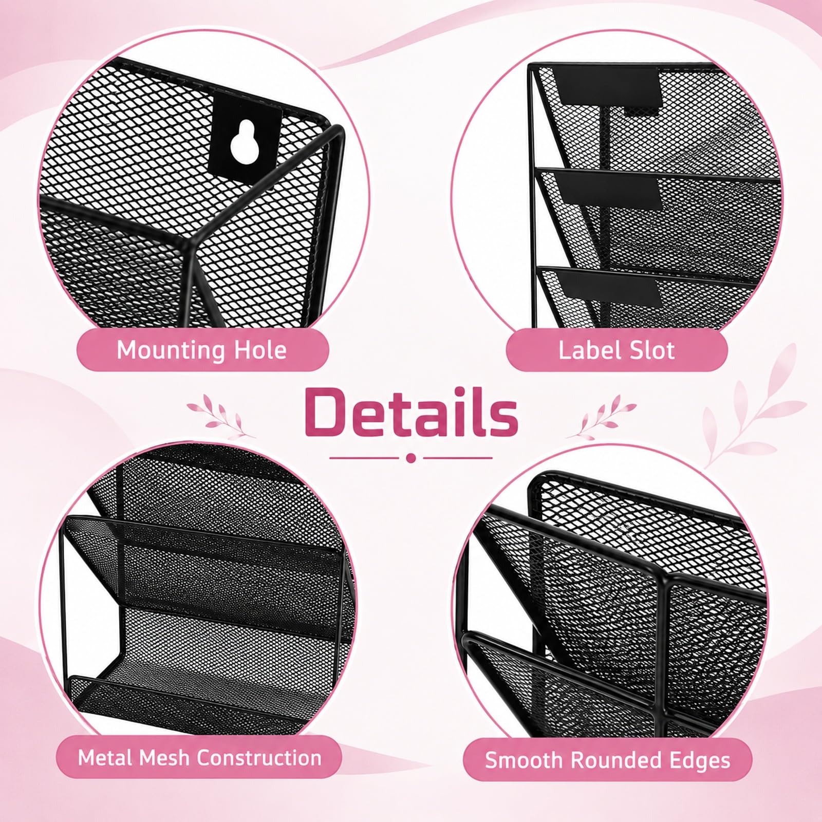 ideallife Mesh Wall File Holder Organizer with Bottom Flat Tray (4 Tier)