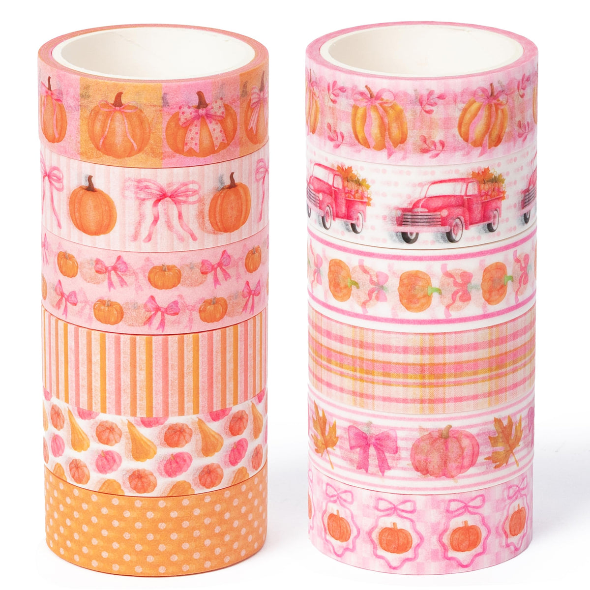 BkeeCten Fall Bow Pumpkin Washi Tape, 12 Rolls Watercolor Decorative Tape
