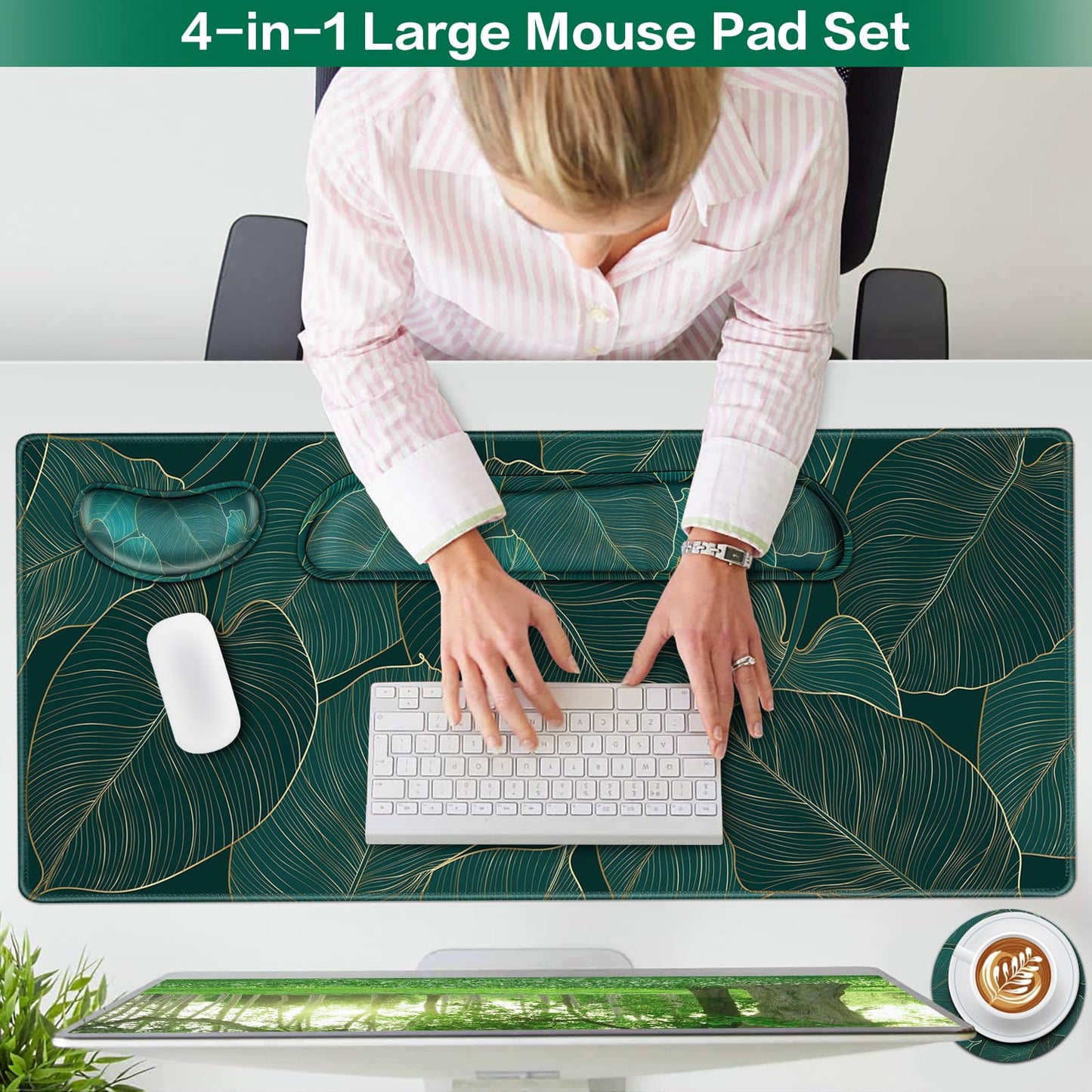 Desk Mat, Large Gaming Mouse Pad with Wrist Rest, 4 in1