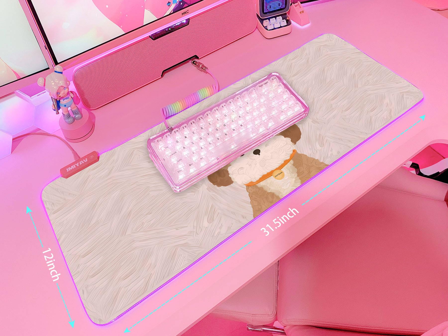JMIYAV Pink RGB Gaming Mouse Pad 31.5x12 Inch PC XL Large Extended Glowing Led Light Up Desk Pad