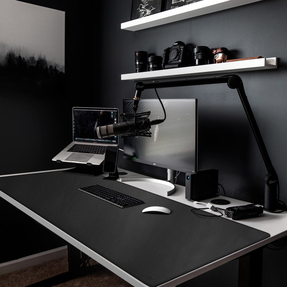 Cacoy 59"x27.5" Leather Desk Mat, Waterproof Office Desk Pad Blotter, Black