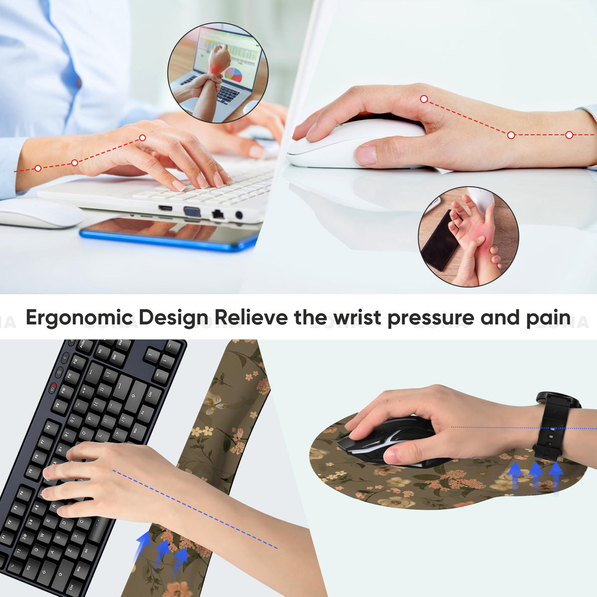 AORTDES Ergonomic Keyboard Mouse Pad Wrist Rest Support Set for Laptop/Computer/Desktop,Memory Foam