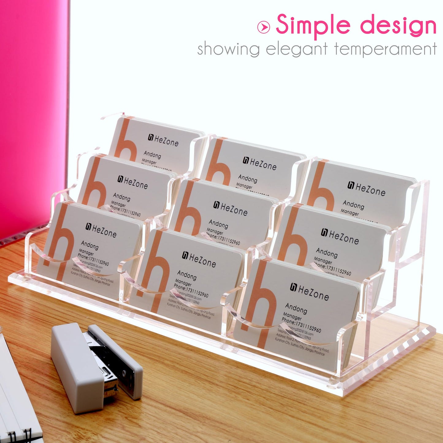 HeZone Business Card Holder for Desk, Multiple Cards Display Stand Rack for Women and Men, Clear