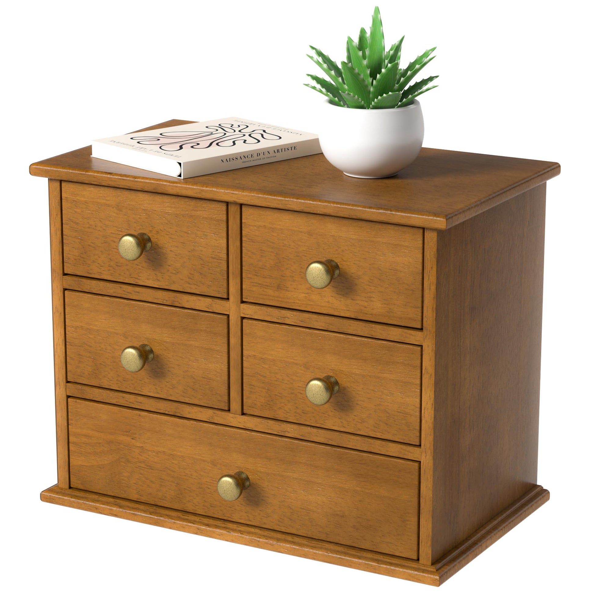 Oak Desk Organizer with Drawers, Durable Wooden Desktop Storage Box