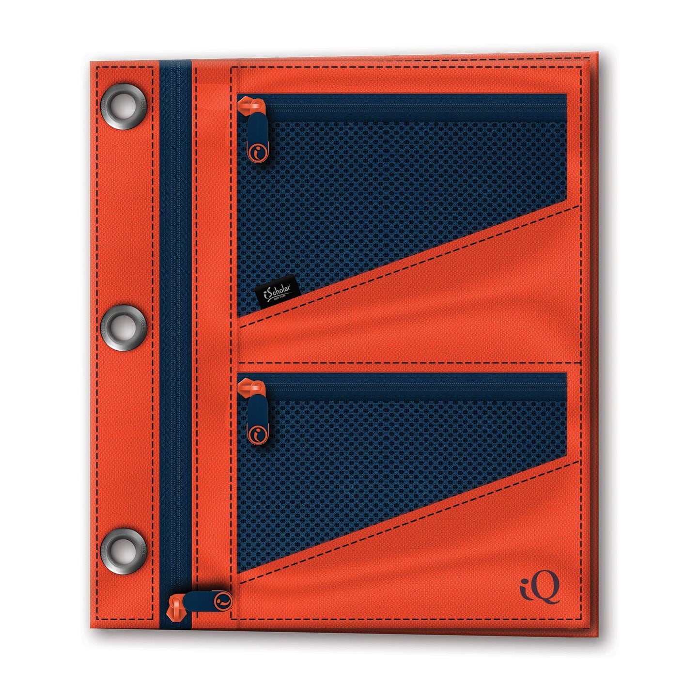 iScholar iQ+ Jumbo Expandable Pencil Pouch, 3 Pockets, Orange (55035-OR)
