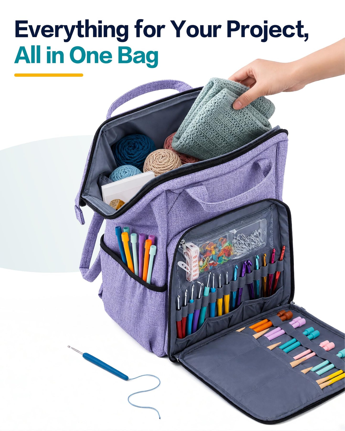 HOMEST Crochet Bag Organizer for Yarn Storage, Knitting Bag and Accessories
