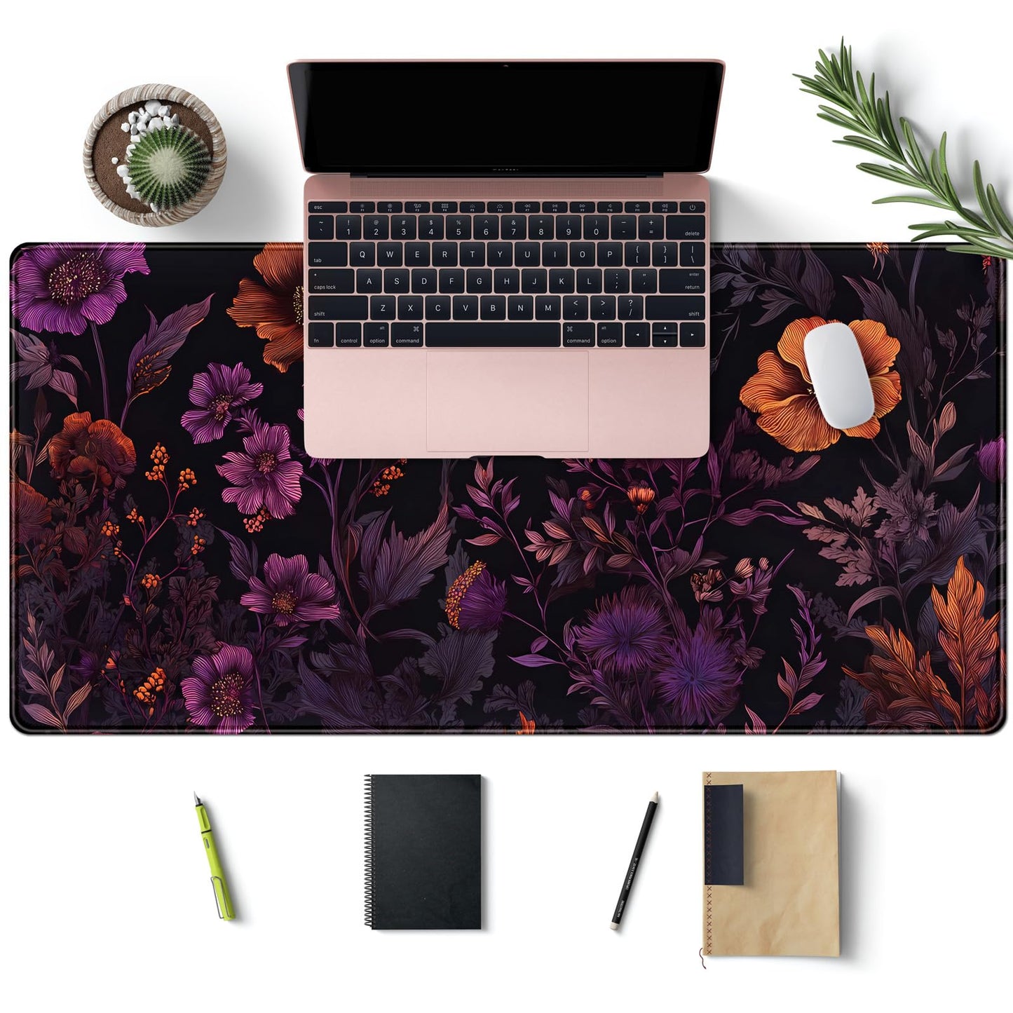 Cottagecore Desk Mat Floral Dark Purple Mouse Pad XXL Botanical Flower Large Gaming Mousepad