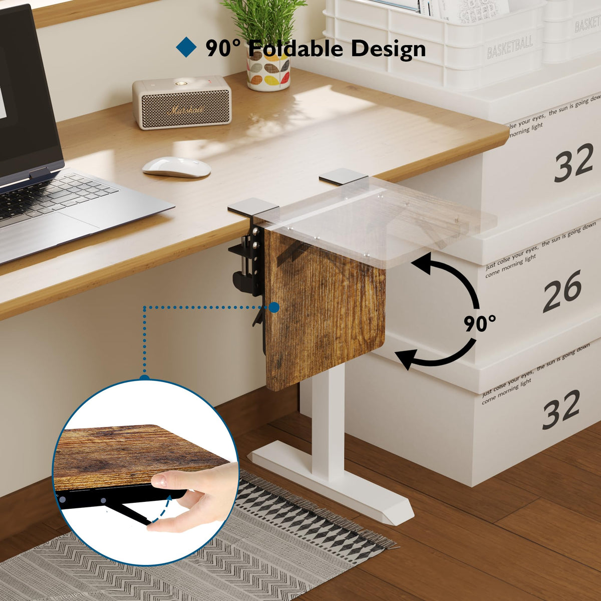 BONTEC Ergonomic Desk Extender Tray, 9.5"x9.1" Table Mount Arm Wrist Rest Shelf, 90° Foldable Elbow