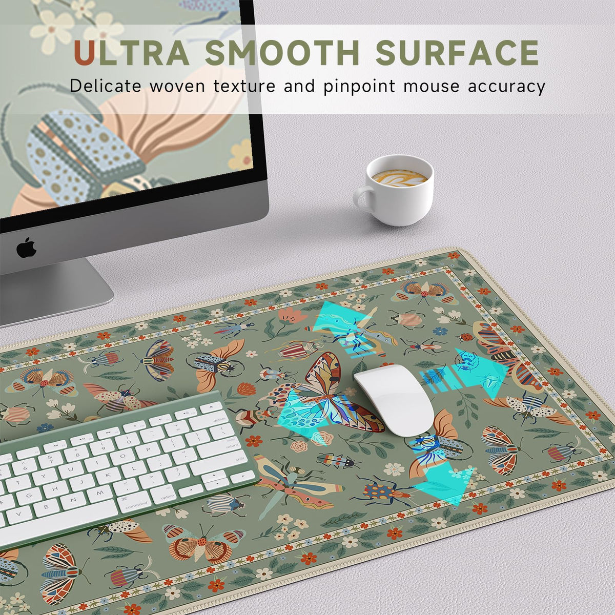 HAOCOO Large Computer Mat for Desktop, Waterproof Floral Mouse Pad(Green)