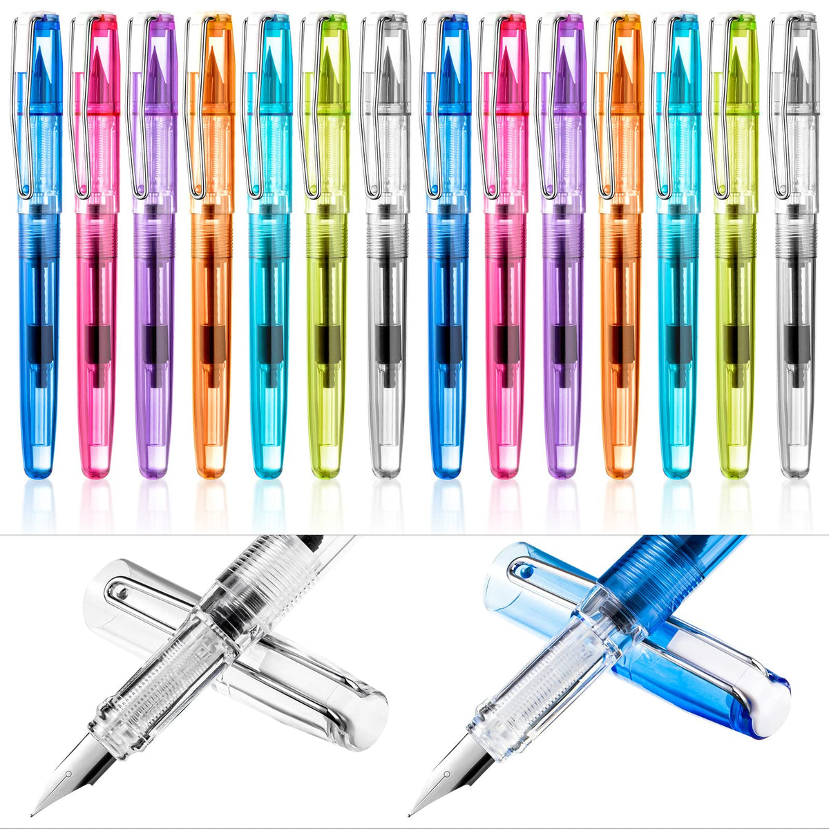 Fainne 16 Pieces Fountain Pen Refillable Disposable Fountain Pens for Writing Fine Nib Signature