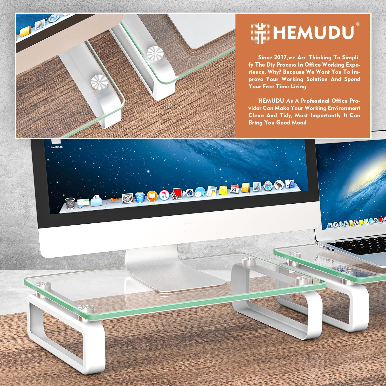 Hemudu 2 Pack Computer Monitor Stand Riser Multi Media Desktop Stand for Flat Screen LCD LED TV
