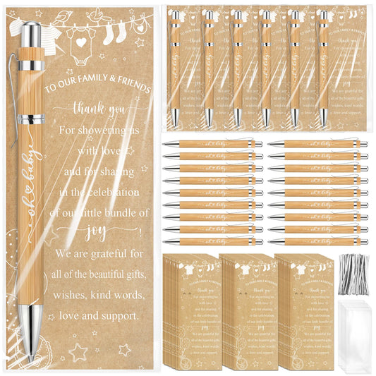 Zhanmai 50 Set Baby Shower Favors Bamboo Thank You Pens Cards Bags