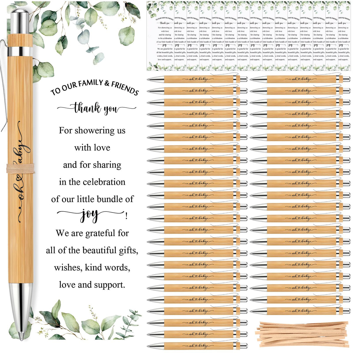 Yeaqee 100 Sets Greenery Baby Shower Pen Gifts for Guest