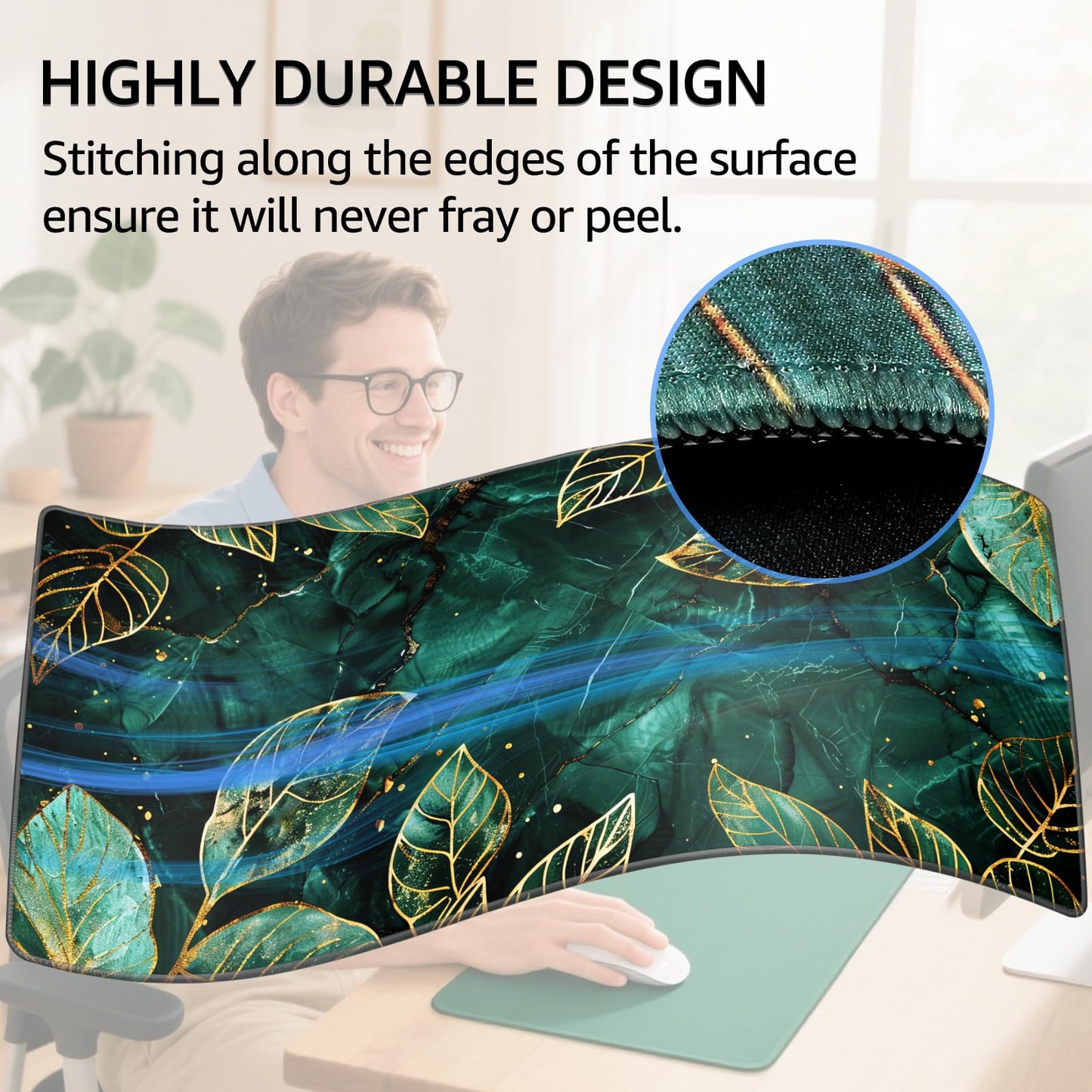 KTRIO Large Gaming Mouse Pad, Desk Mat, 31.5 x 15.7 in, Green Leaves, XXL